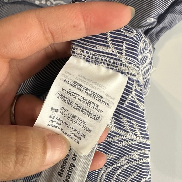 J.Crew Women’s Stripe Print Embroidered 3/4 Bell Sleeves Poplin Blouse Sz S - Picture 13 of 13